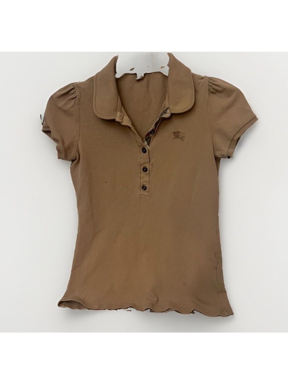Burberry London Vintage Women Beige Logo Polo Shirt Size XS Read.      O